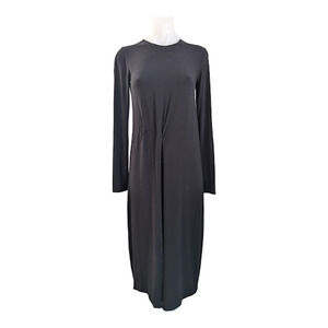 Vince Womens Size Small Midi Shift Dress Black Crew Neck Long Sleeves Stretch